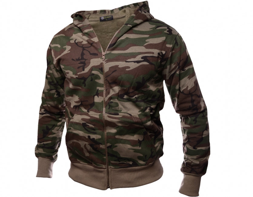 O&T Andskin Zipper pulover s kapuco, vzorec woodland