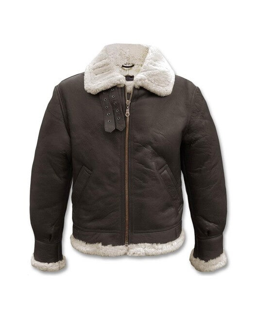 Mil-Tec US Bomber B3 Leather Jacket with Collar, Brown