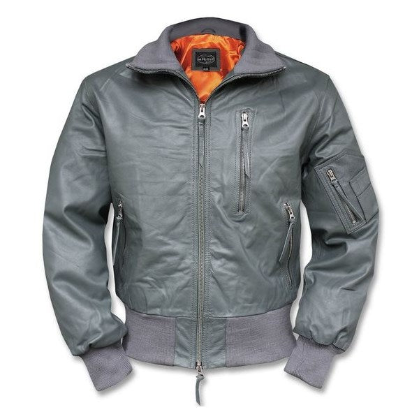 Mil-Tec BW Leather Flight Jacket, Grey