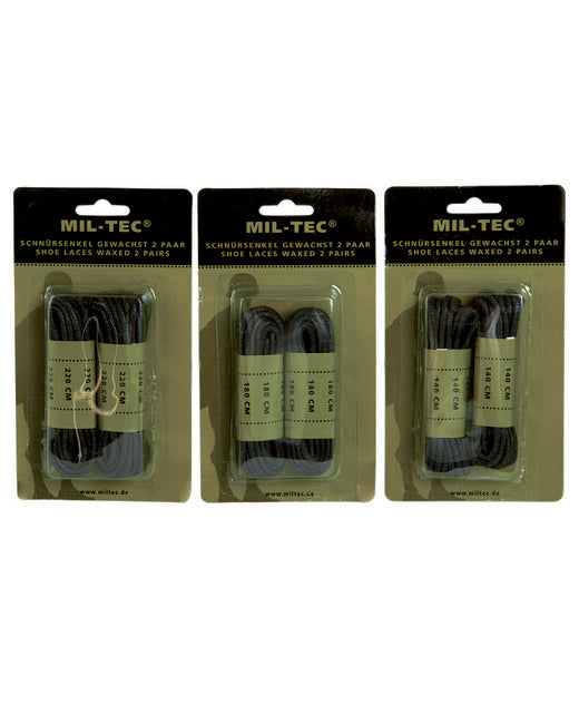 Mil-Tec Waxed Shoelaces Black 220cm
