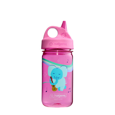 Nalgene Grip-n-Gulp Sustain steklenica za otroke za vodo 0,35 l s pokrovom, rožnata glasbeni slon