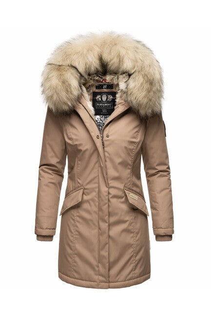 Navahoo Cristal ženska zimska jakna s kapuco in krznom, Taupe grey