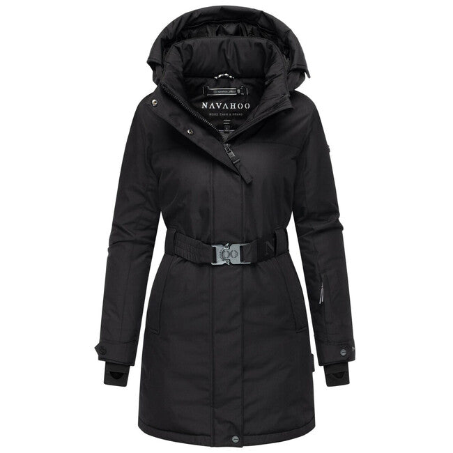Navahoo FROSTKUSS 14 parka zimska ženska z odstranjivo kapuco in pasom, črna