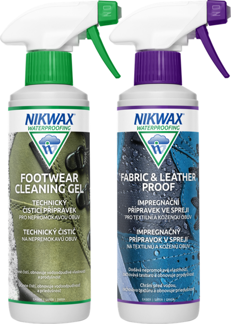 Nikwax Twin Fabric & Leather Spray and Footwear Cleaning Gel Spray 300ml Set of 2