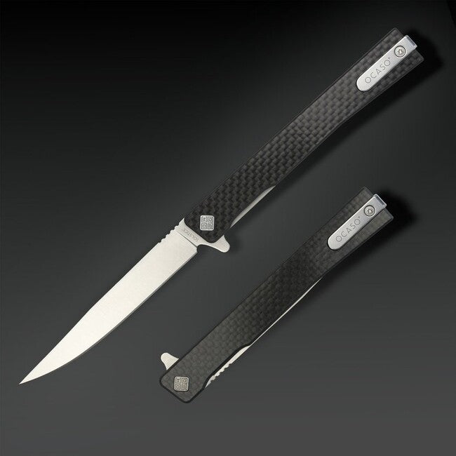 OCASO Solstice Carbon Fiber Folding Knife, Satin Straight
