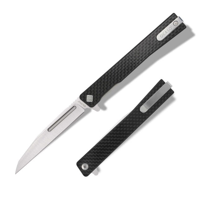 OCASO Solstice Folding Knife, Carbon Fiber, Satin Wharncliffe
