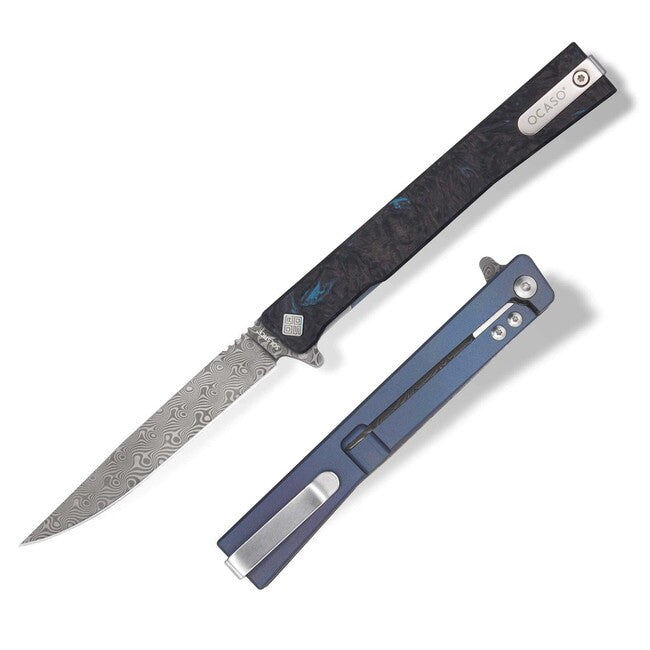 OCASO Solstice Damascus Folding Knife, Blue