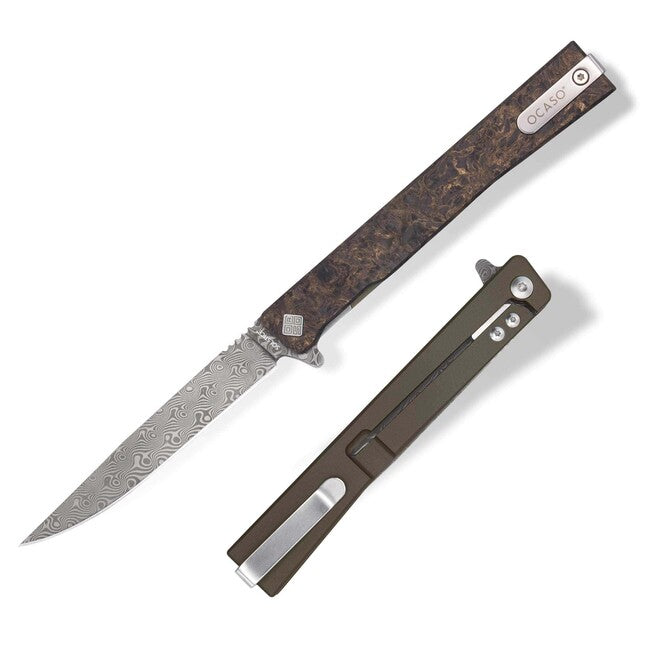 OCASO Solstice Damascus Folding Knife, Bronze