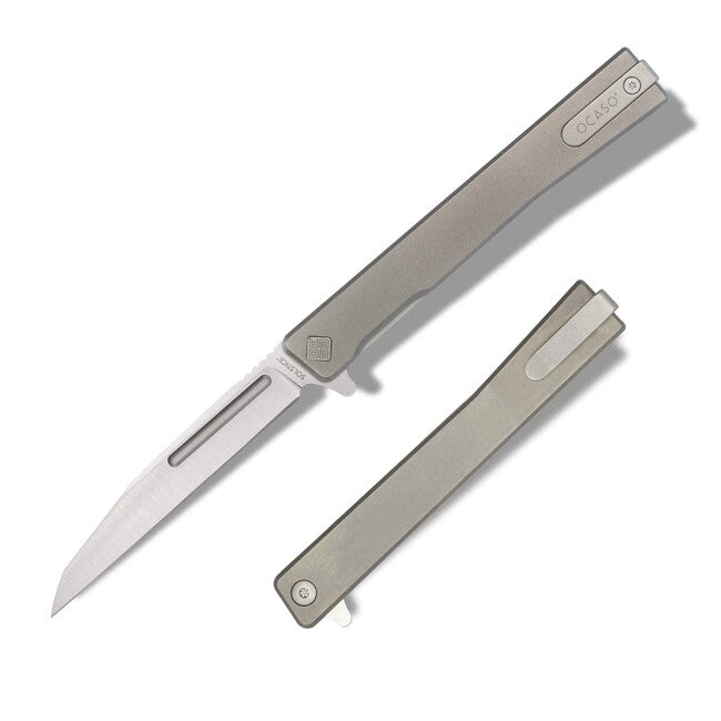 OCASO Solstice Titanium Folding Knife, Satin / Wharncliffe