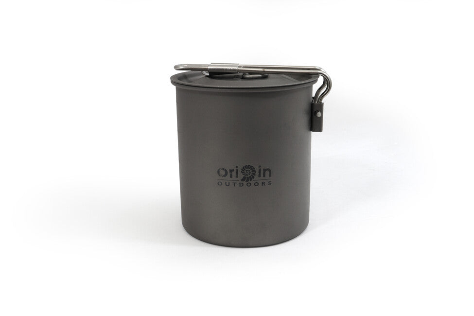 Origin Outdoors Titanium titanov trekingovski lonček/skleda s curkom in zložljivo ročajem Camping Pot, 750 ml