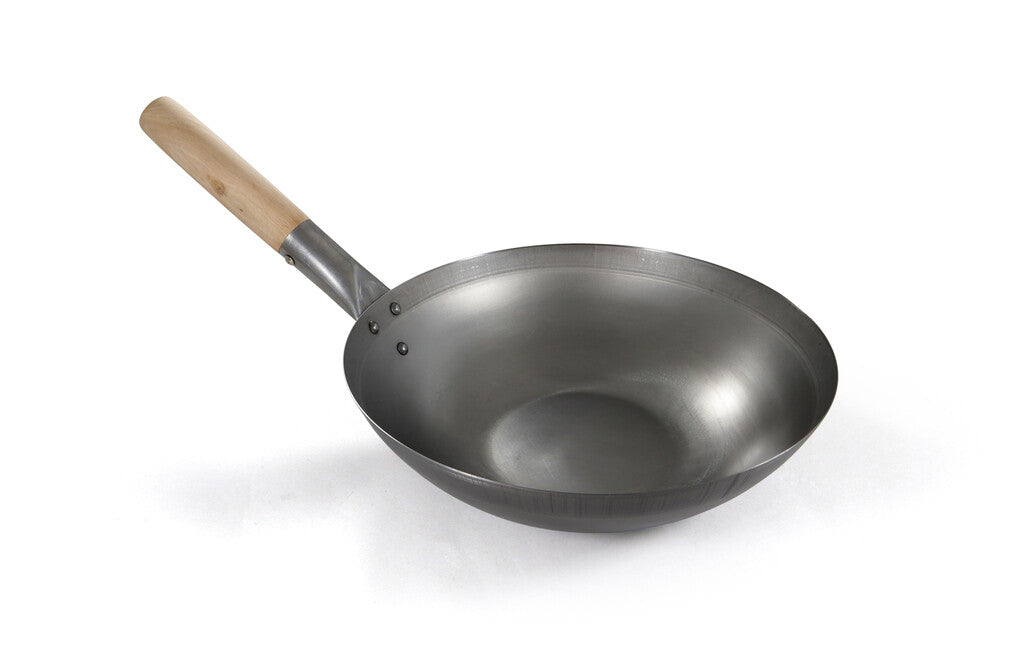 Origin Outdoors Wok Carbon Steel Flat Bottom Wooden Handle
