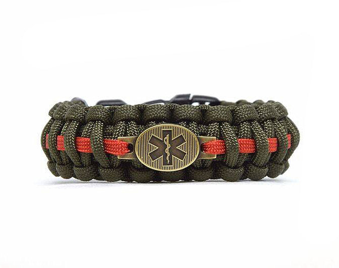 Cordell paracord zapestnica Vojaški zdravstvenik, olivno zelena, zapenjanje na sponko, širina 2,4cm