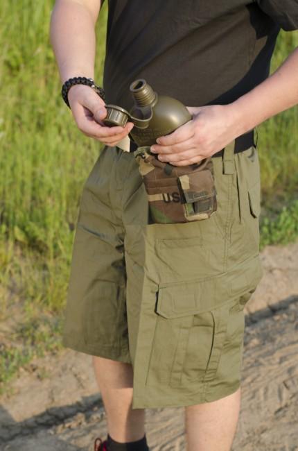 Mil-Tec US pohodniška steklenica 1l s ALU skledo, Woodland