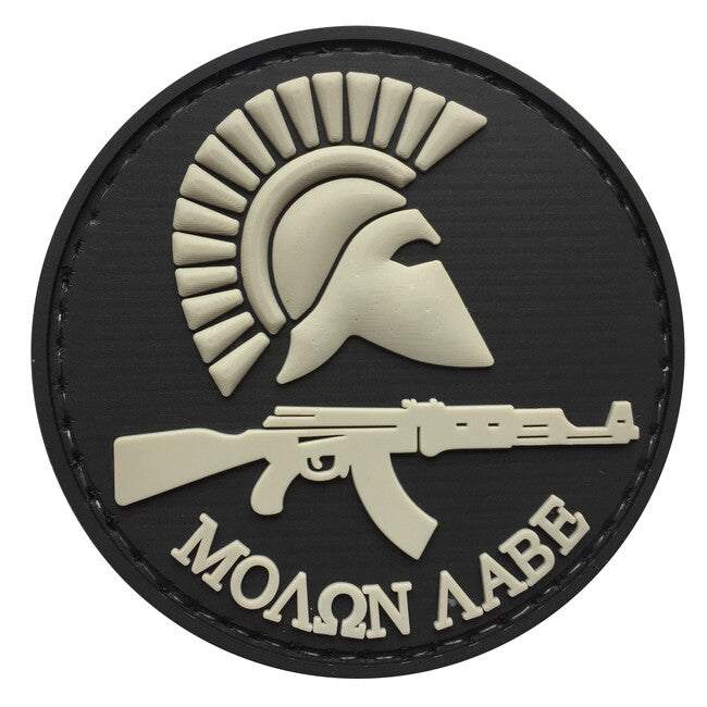 WARAGOD Round Molon Labe with Rifle našitek PVC, črn in siv