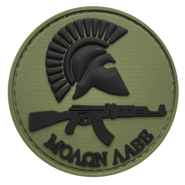 WARAGOD Round Molon Labe with Rifle našitek PVC Patch, OD Green and Black