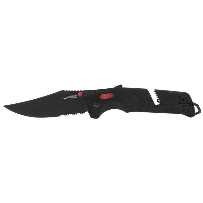 SOG TRIDENT AT Μαχαίρι Πτυσσόμενο, Μαύρο & Κόκκινο, Μερικώς Κλινοειδές