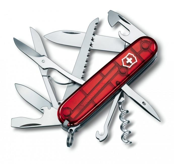 Victorinox Huntsman žepni nož 91mm, transparenten, rdeč