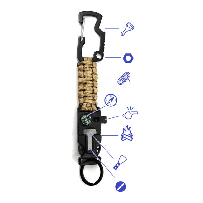 WARAGOD Laito večnamenski paracord obesek za ključe 8 v 1 survival večnamenski, coyote