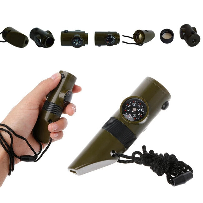 WARAGOD Multifunctional Emergency Whistle 7 in 1 Echo, Army Green