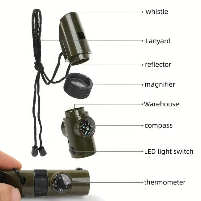WARAGOD Multifunctional Emergency Whistle 7 in 1 Echo, Army Green