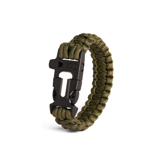 WARAGOD Bazin paracord zapestnica s piščalko in kresilom, zelena