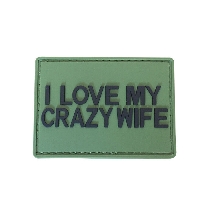 WARAGOD I love my crazy wife PVC našitek, zelena