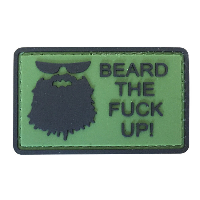 WARAGOD Beard The Fuck Up 3D našitek olivno zelen, 6x3.5cm
