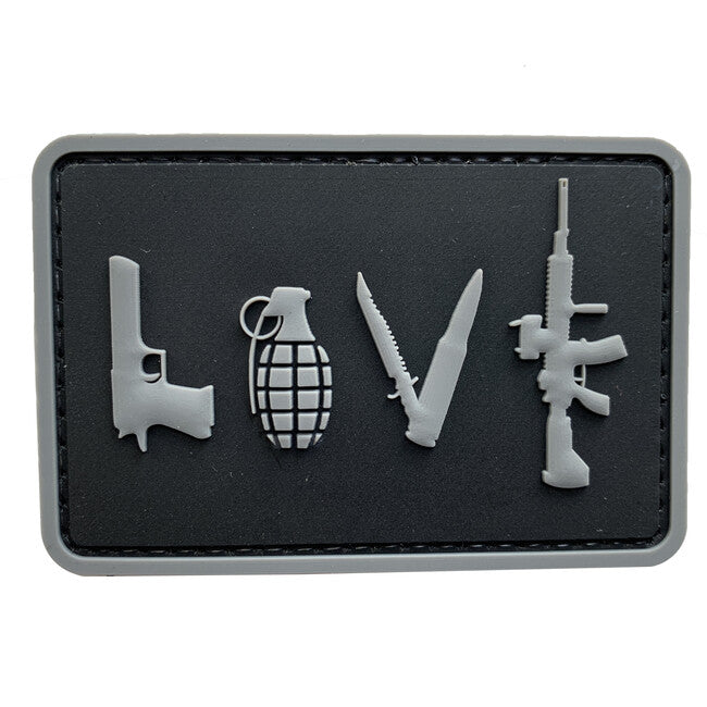 WARAGOD 3D LOVE-Pistol Grenade Knife Rifle našitek, črn, 7.5x5cm