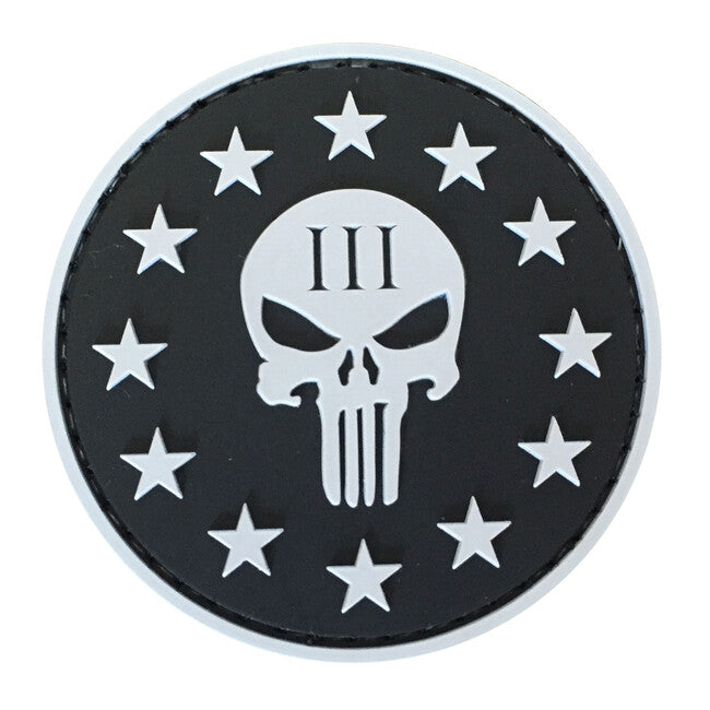 WARAGOD 3D Round Shape of Three Percenter Punisher našitek črn, 6cm