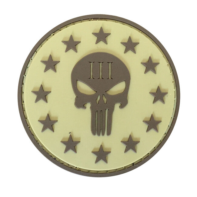 WARAGOD 3D Round Shape of Three Percenter Punisher našitek, coyote 6cm