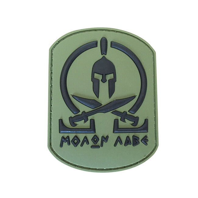 WARAGOD 3D Spartan Molon Labe našitek 7x5.3cm, olivno zelen