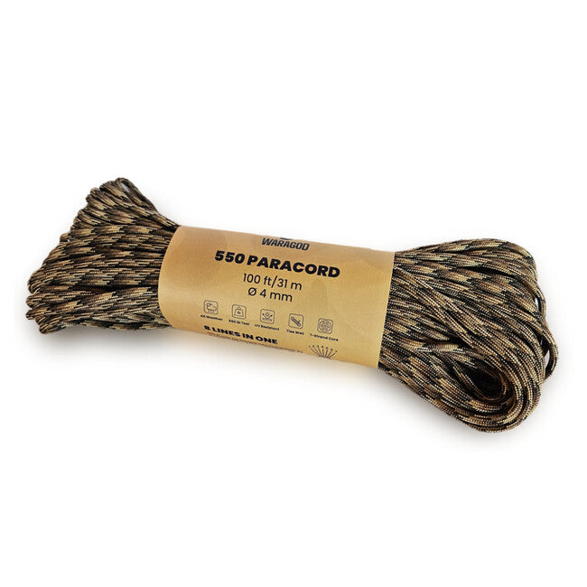 WARAGOD Paracord 550 vrv s premerom 4 mm, camo Coyote, 31 m
