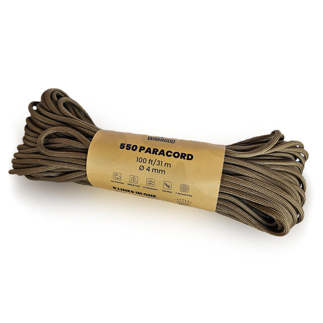 WARAGOD Paracord 550 vrv s premerom 4 mm, coyote, 31 m