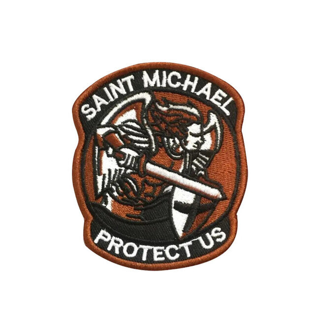 WARAGOD Vezeni našitek Saint Michael Protect Us, rjava