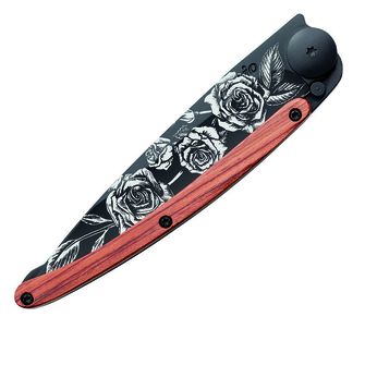 Deejo zložljivi nož Black tattoo coralwood roses