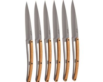 Deejo komplet 6 nožev Table sivi titan oljčni les