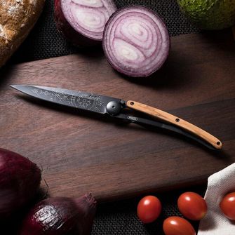 Deejo zložljivi nož Tattoo Black olive wood Viking Vegvisir