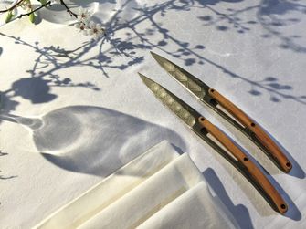 Deejo komplet 6 nožev za zrezke titanova površina rezila oljčni les design Art Déco