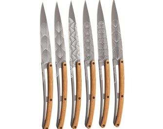 Deejo zložljivi nož Tatto komplet nožev za zrezke svetli titan oljčni les design Art Déco