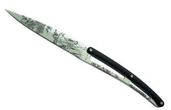 Deejo komplet 6 nožev za zrezke rezilo črni titan nazobčano rezilo ročaj črn ABS design Toile de Jouy