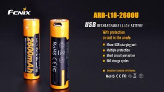 Fenix USB polnilna baterija 18650, 2600 mAh, Li-Ion