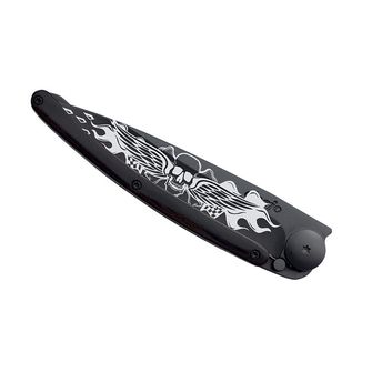 Deejo zložljivi nož Tattoo Biker Angels black ebony wood