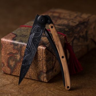 Deejo zložljivi nož Tattoo Black olive wood Pisces