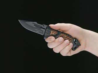 Böker Plus AK-14 taktični nož 9,3 cm, črna barva, aluminij, les, najlonsko ohišje
