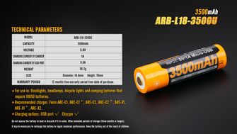 Fenix USB polnilna baterija 18650, 3500 mAh, Li-Ion