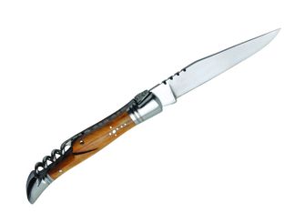 Laguiole DUB045 žepni nož s štoparico, rezilo 11 cm, jeklo 440, ročaj iz olivnega lesa