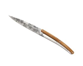 Deejo zložljivi nož Tatto komplet nožev za zrezke bleščeča površina oljčni les Toile de Jouy