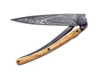 Deejo zložljivi nož Tattoo Black olive wood Dragonfly