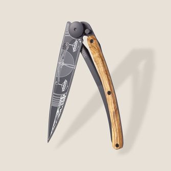 Deejo zložljivi nož Tattoo Black olive wood Libra