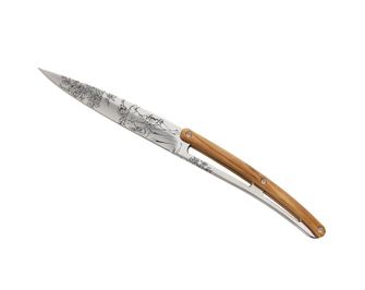 Deejo zložljivi nož Tatto komplet nožev za zrezke bleščeča površina oljčni les Toile de Jouy